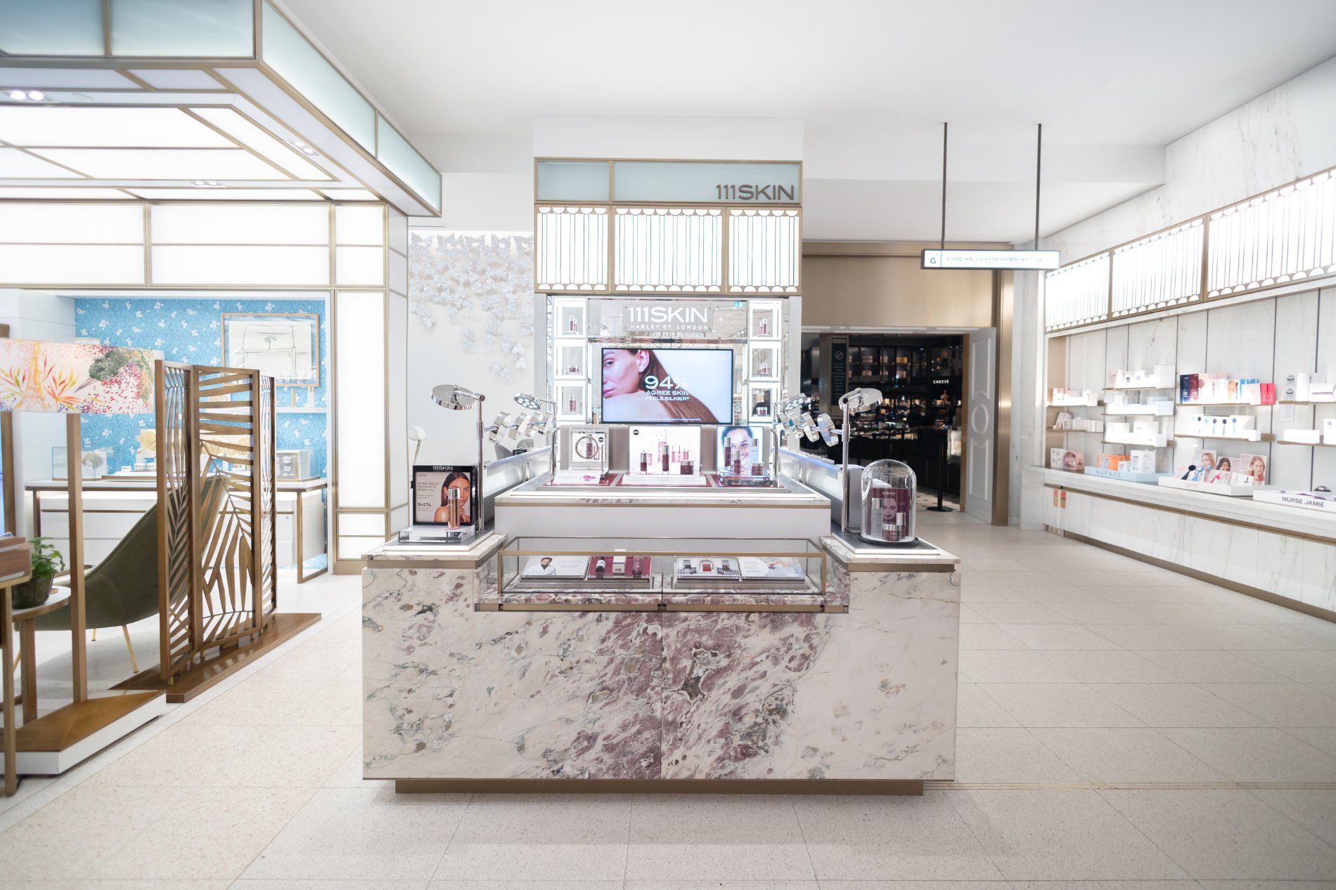 111SKIN beauty-hall counter design by SheridanCX, Harrods London
