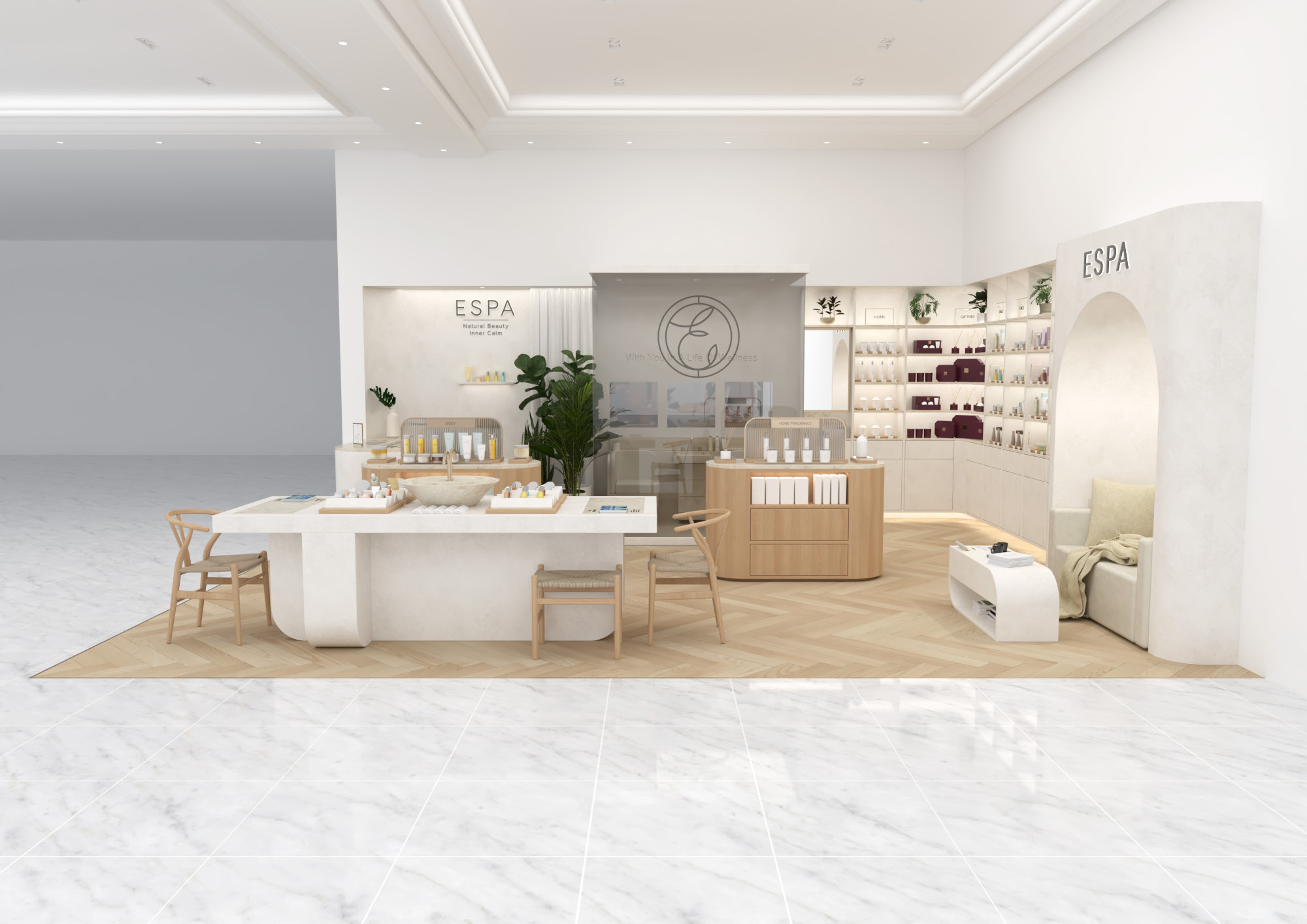 ESPA retail concept design by SheridanCX, creative concept stage