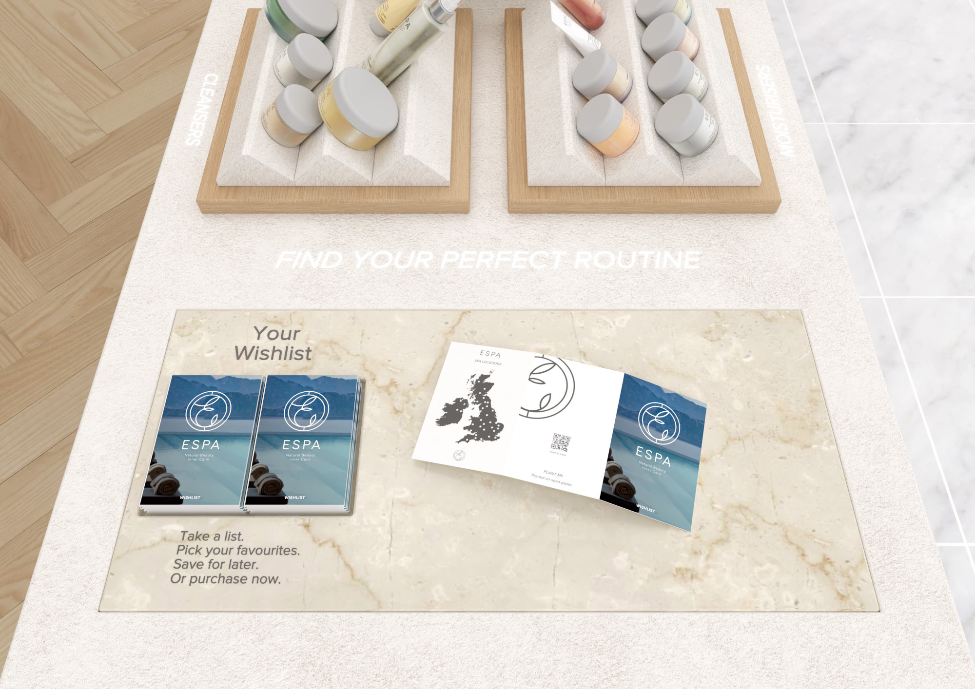 ESPA product display wall concept by SheridanCX