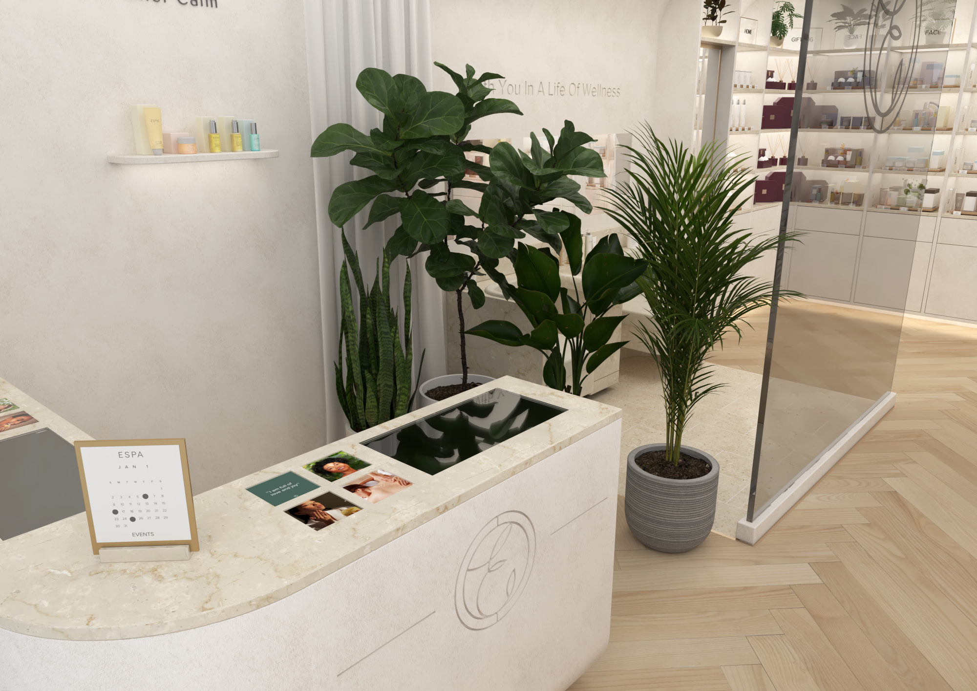 ESPA welcome desk with planting by SheridanCX