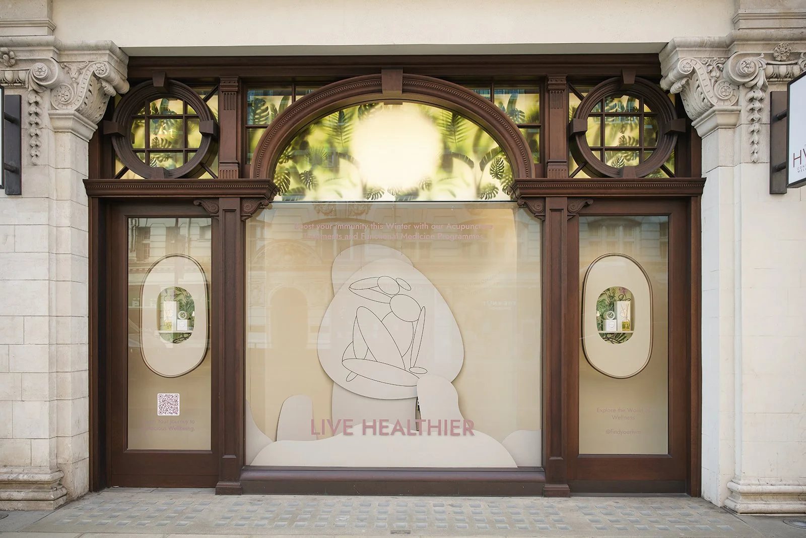 HVN Knightsbridge seasonal window scheme by SheridanCX, Live Healthier campaign graphic with product niches either side