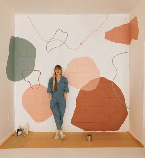 Land and sea organic shape mural in blue, green and terracotta, A Day Well Spent by SheridanCX for Naked Retail