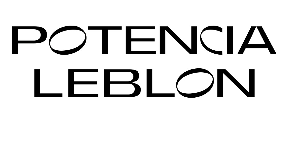 Potência Leblon concept three logotype: wide geometric capitals with tilted oval counters