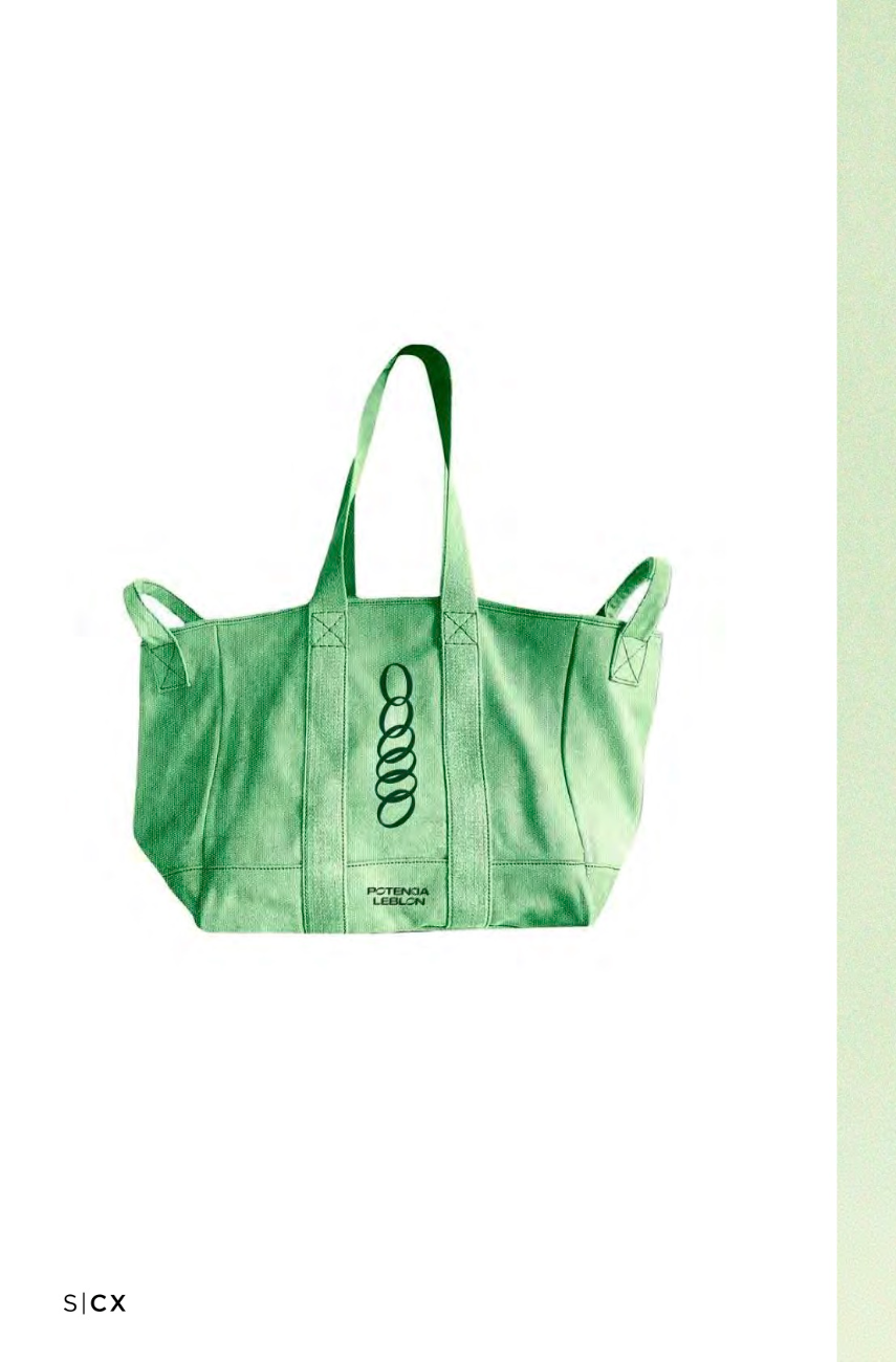 Soft green embroidered tote with the ring monogram