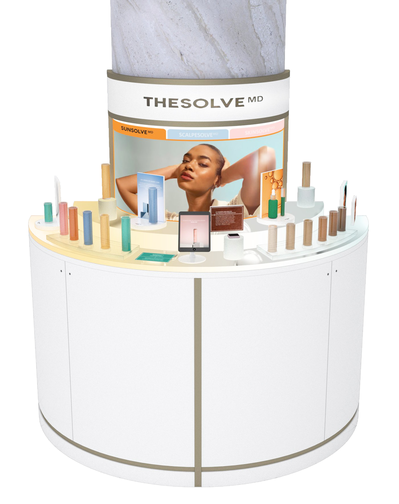 SunSolve MD circular counter, concept two, warm neutral palette