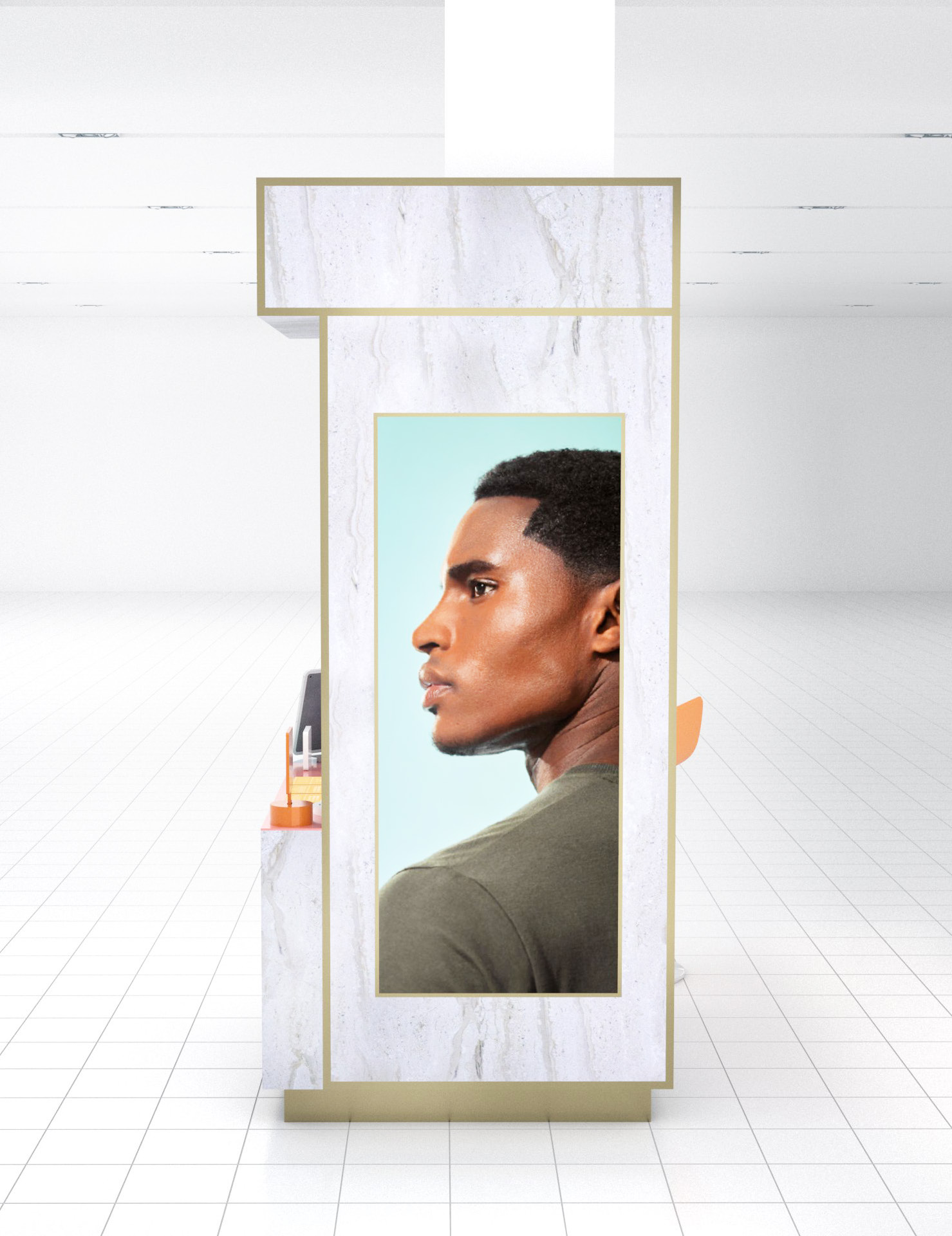 Fixture flank with full-height digital campaign screen