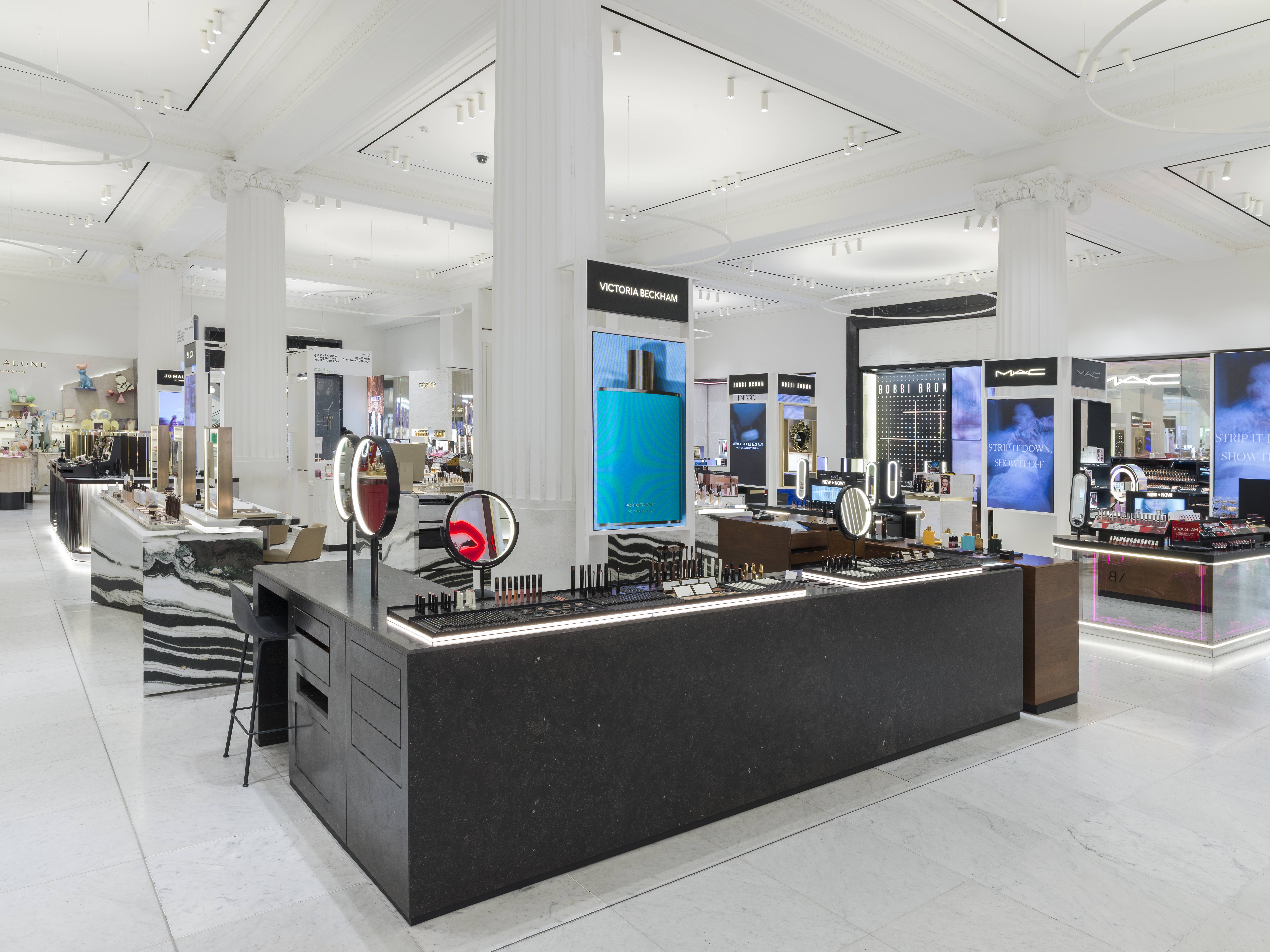 Victoria Beckham Beauty fragrance and beauty concession retail design by SheridanCX, Selfridges London and La Samaritaine Paris